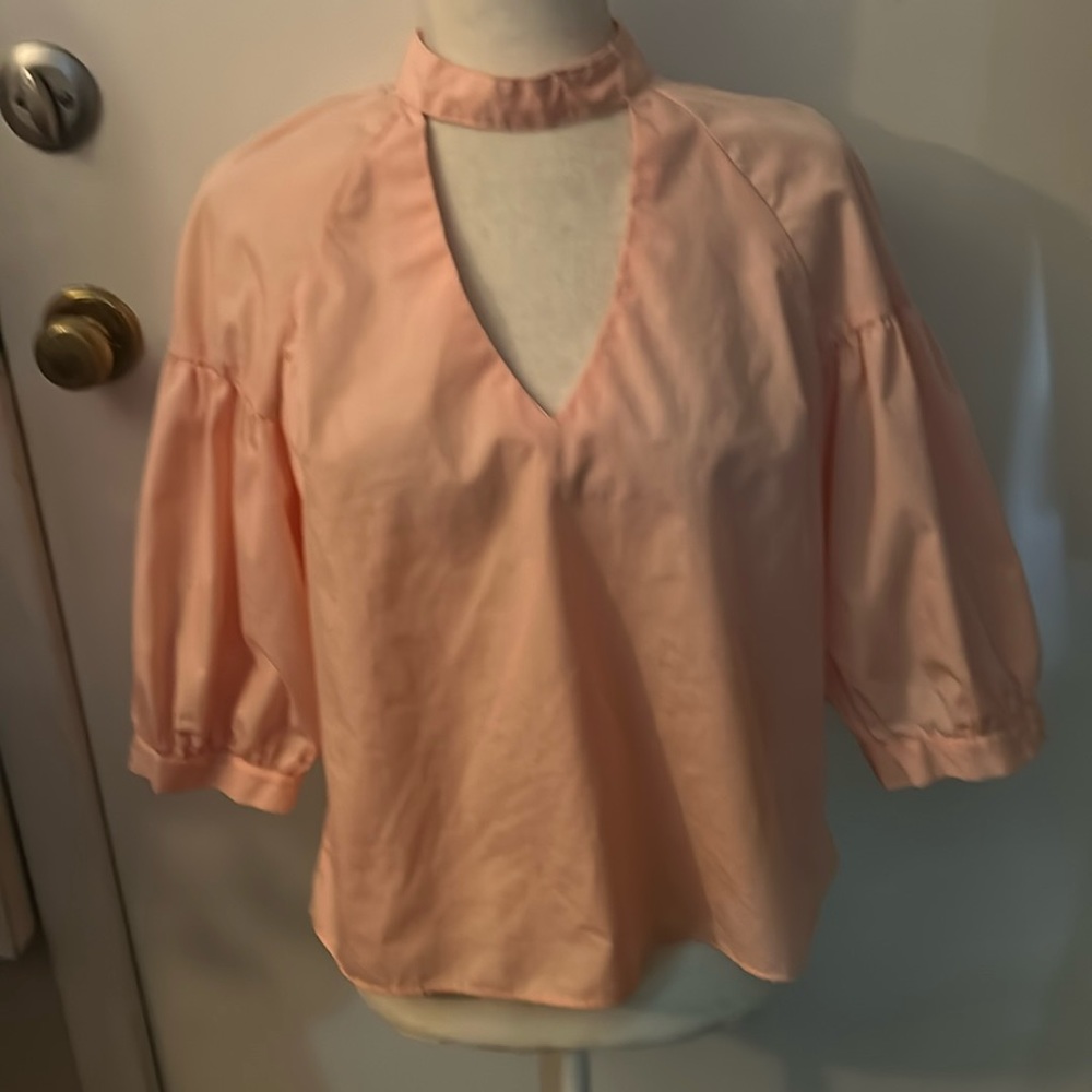 Bleuh Ciel Peach V-Neck Chocker Blouse M Balloon Sleeve Fairycore Whimsygoth